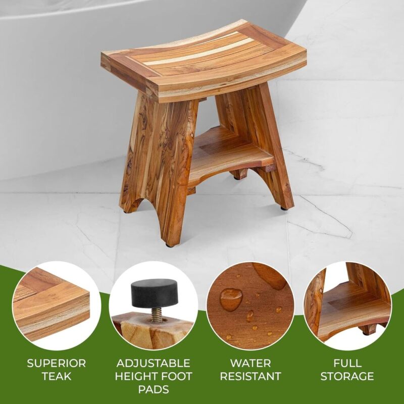 AquaRest – Waterproof Teak Bath Stool