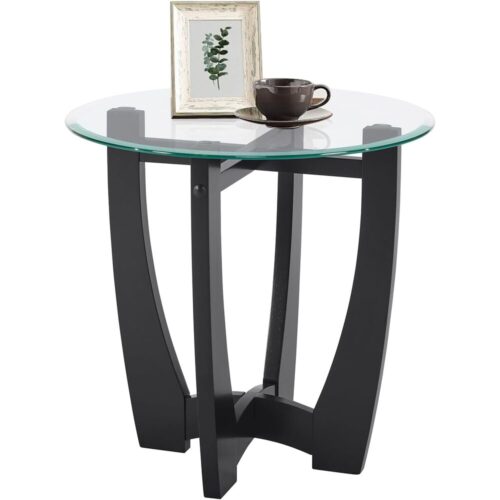 GlassHue – Modern End Table with Wooden X-Base