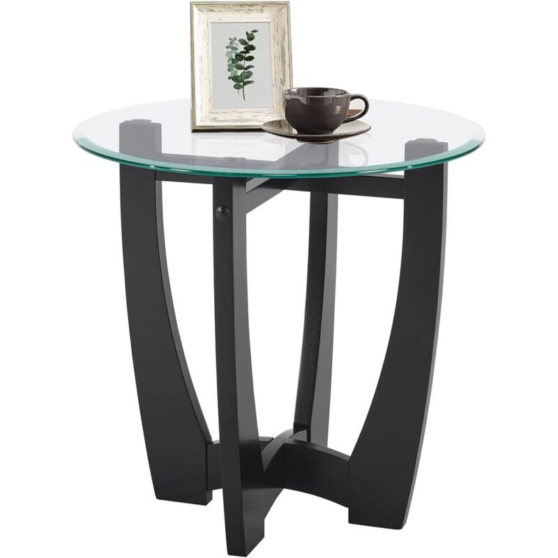 GlassHue – Modern End Table with Wooden X-Base