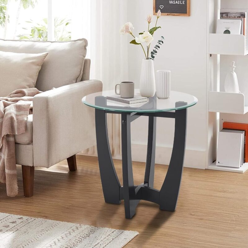 GlassHue – Modern End Table with Wooden X-Base