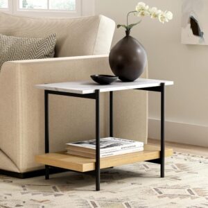 Sofa Side Table – Marble Top, Oak Shelf