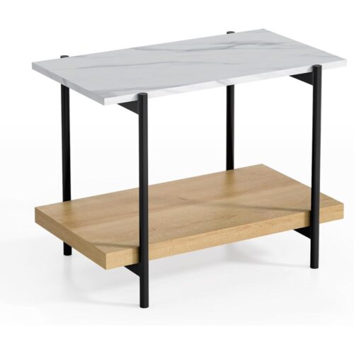 Sofa Side Table – Marble Top, Oak Shelf