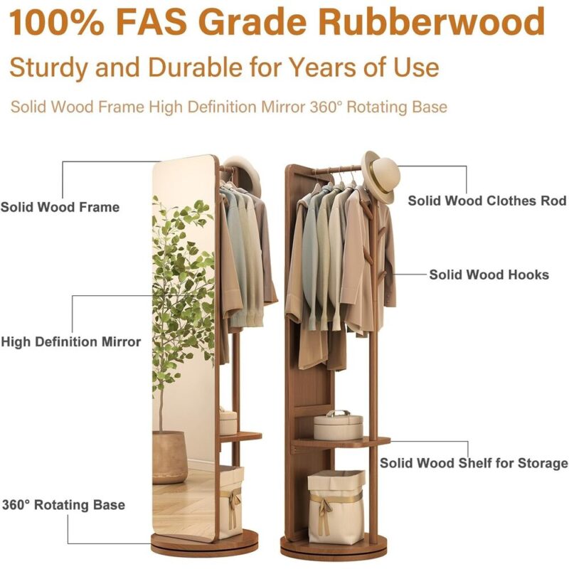Aura Stand – Swivel Mirror with Coat Rack
