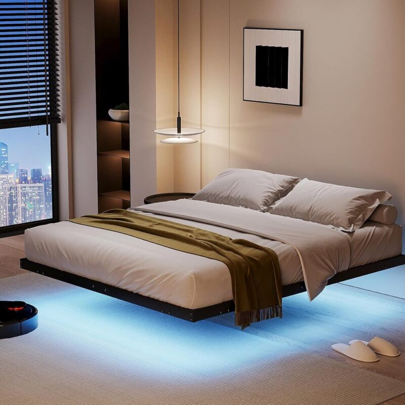 Sleek Bed Frame - Floating Design with LED & USB