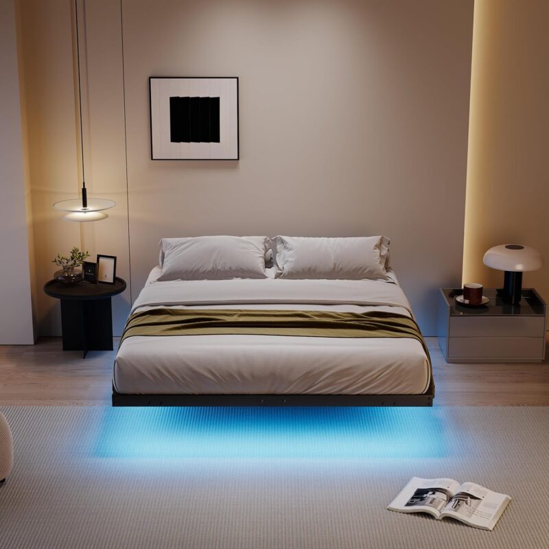 Sleek Bed Frame - Floating Design with LED & USB