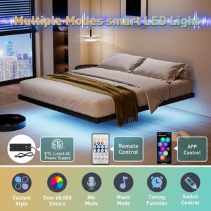 Sleek Bed Frame - Floating Design with LED & USB