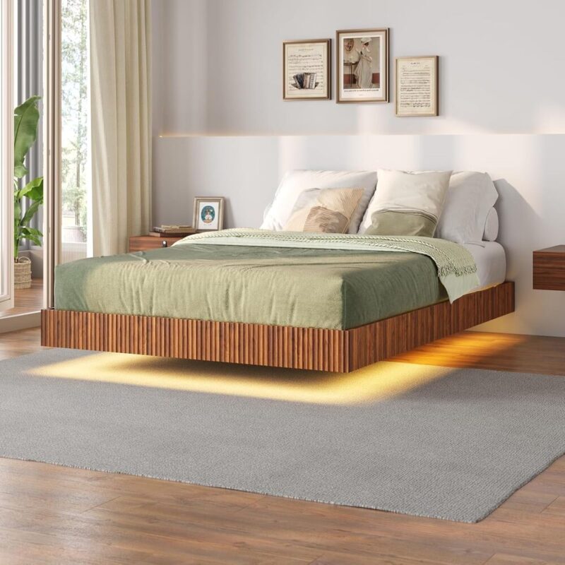 LumoFloat – Walnut LED Platform Bed