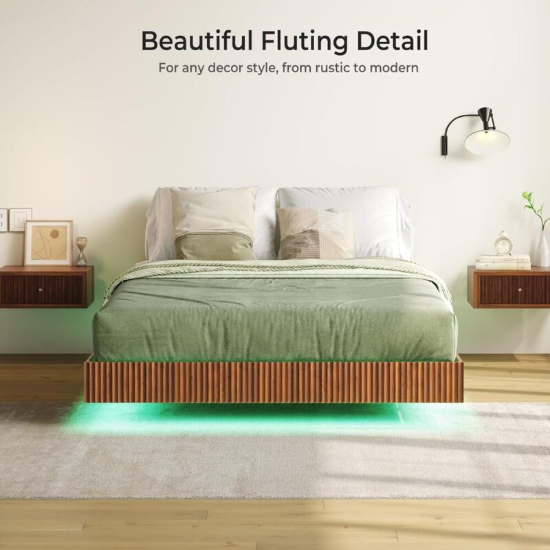 LumoFloat – Walnut LED Platform Bed
