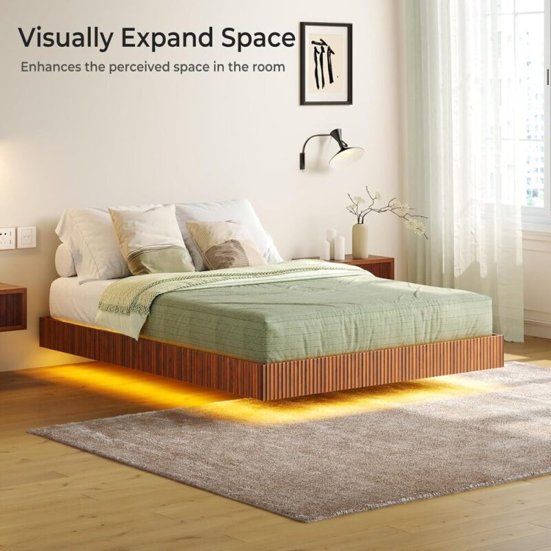 LumoFloat – Walnut LED Platform Bed
