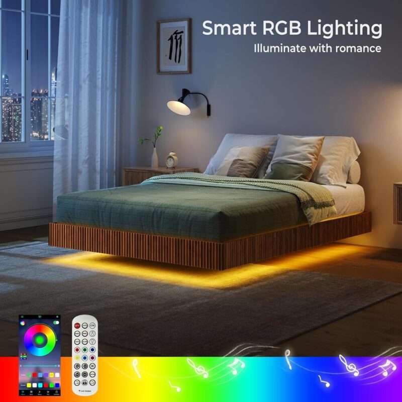 LumoFloat – Walnut LED Platform Bed