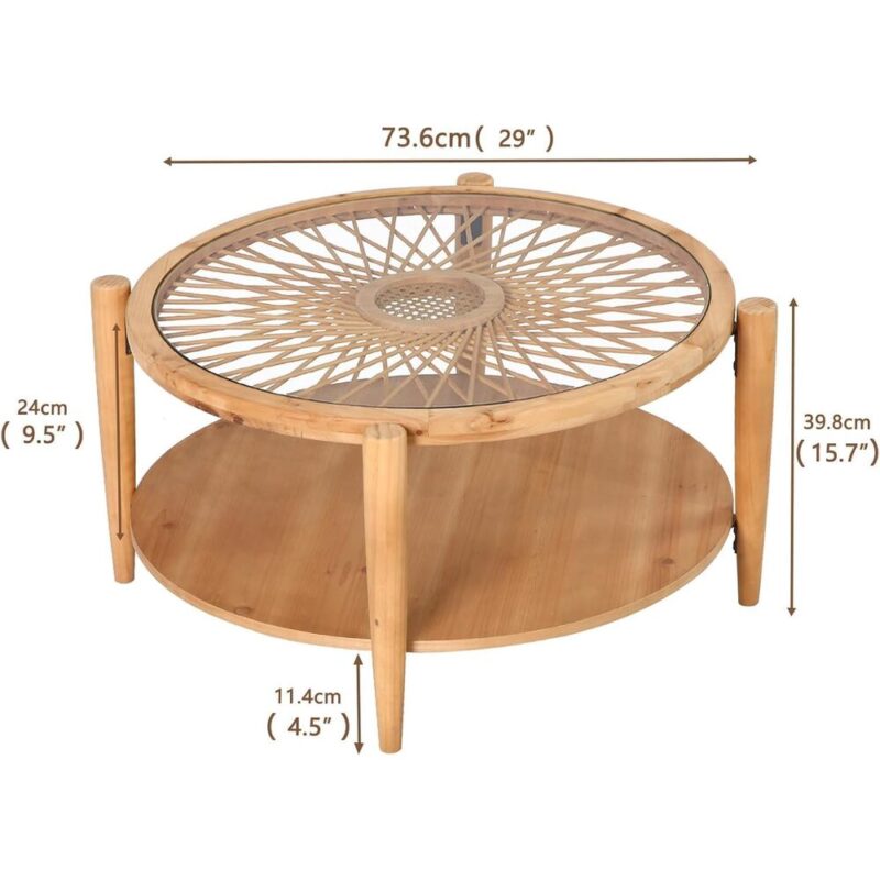 Rattan Coffee Table – Glass Top & Shelf