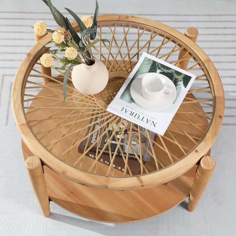 Rattan Coffee Table – Glass Top & Shelf