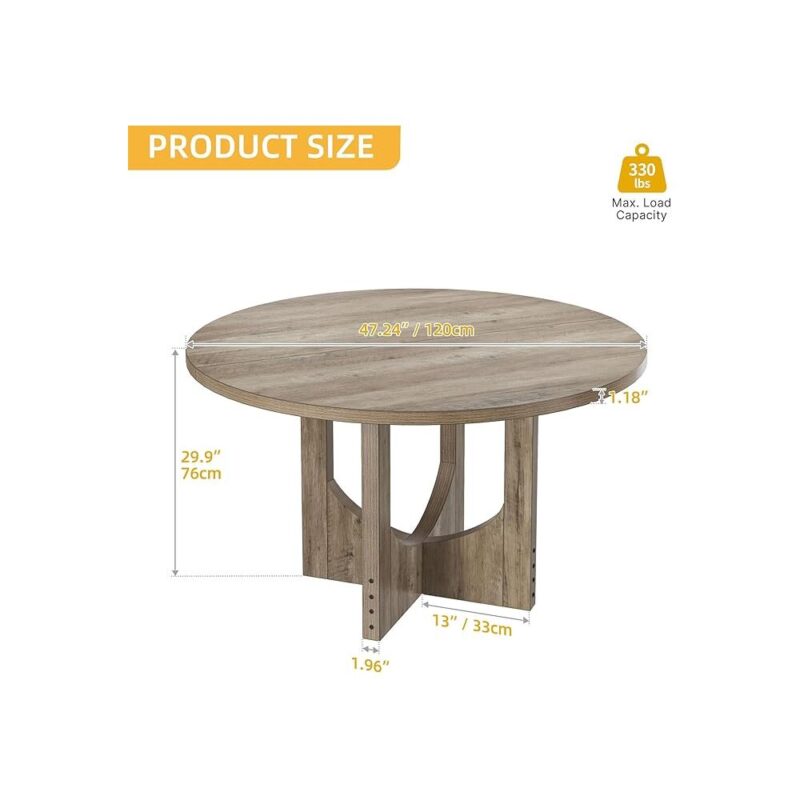 Farmhouse Round Dining Table – 47", Wood Base