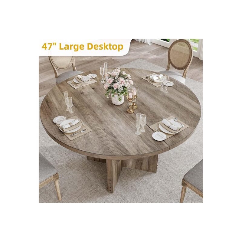 Farmhouse Round Dining Table – 47", Wood Base