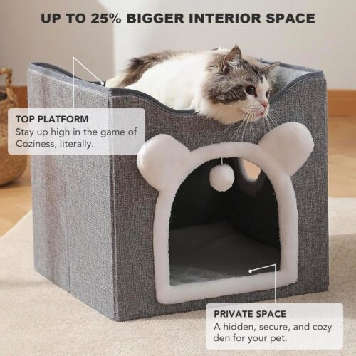 FoldAway Cat Haven – Plush Cave with Toy & Scratch Pad