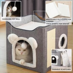 FoldAway Cat Haven – Plush Cave with Toy & Scratch Pad