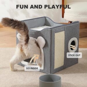 FoldAway Cat Haven – Plush Cave with Toy & Scratch Pad