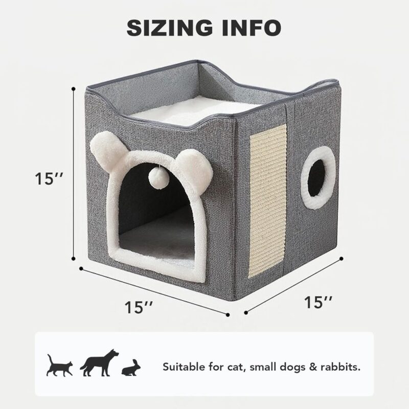 FoldAway Cat Haven – Plush Cave with Toy & Scratch Pad